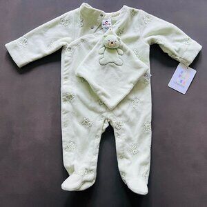 Absorba Baby Footed Sleeper w/ Matching Bear Lovey NWT 3-6M Teddy Mint Green